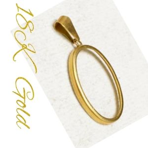 18K REAL Yellow Gold Oval letter O Frame Pendant